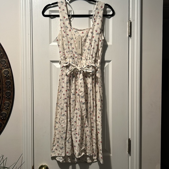 👗NWT Monteau Linen/Rayon Floral Dress Tie Waist Button Shabby Chic Cottage - Picture 10 of 16